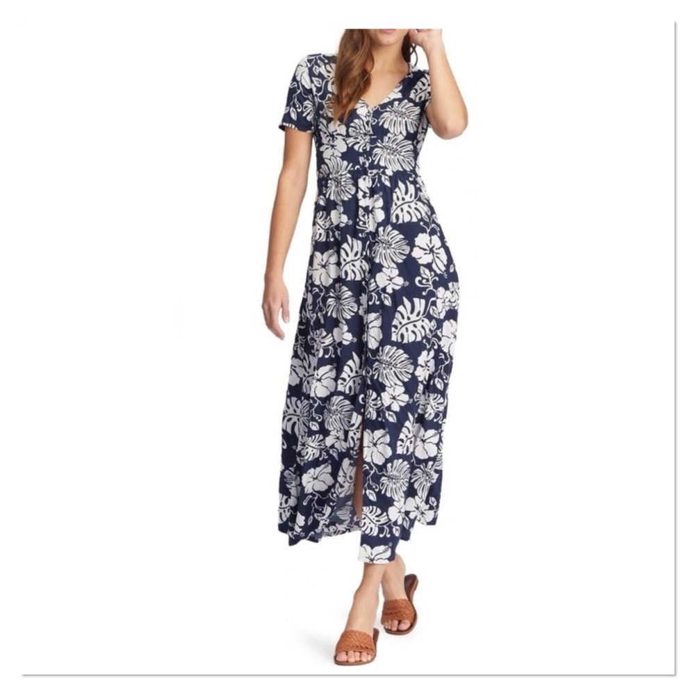 ROXY 'Ocean Echo' Navy/White Floral Maxi Dress